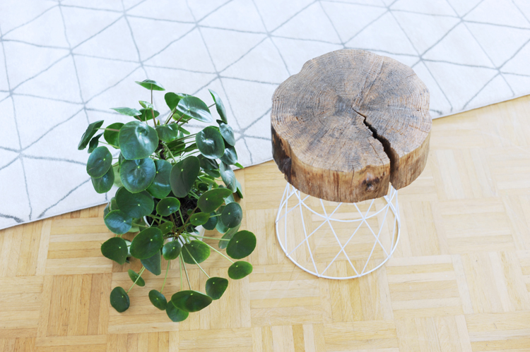 Aus Drahtkorb und Holzscheibe einen Beistelltisch bauen